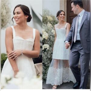 NWT Simkhai Callan Ivory Bustier Jacquard Lace  Dress Removable Tulle Hem Sz 12